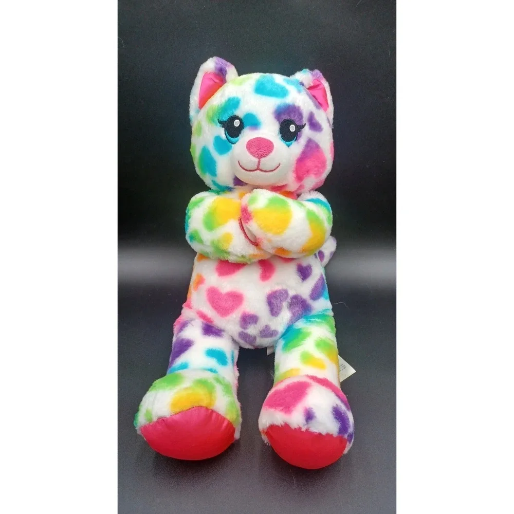 Build A Bear BAB Colorful Soft Rainbow Hearts Kitty Stuffed Plush Toy‎